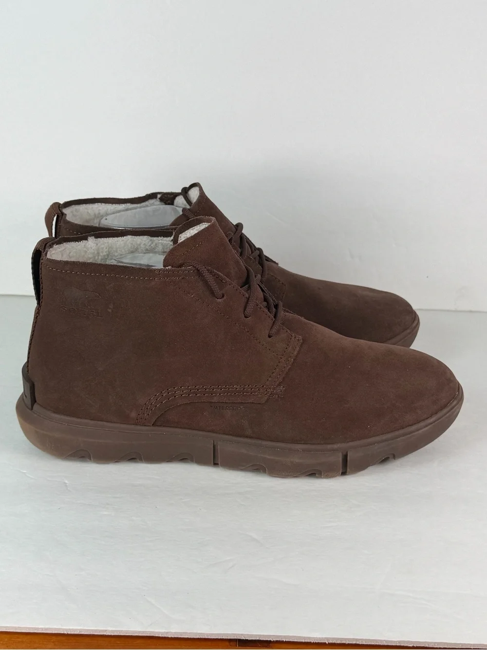 SOREL Men’s Size 10.5 Brown Waterproof Suede Chukka Boots Faux Fur Lined